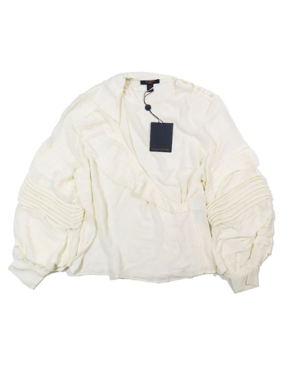 Louis Vuitton Ruffle Blouse Weed Incorporated Sleeve Silk Shirt Top Long 38